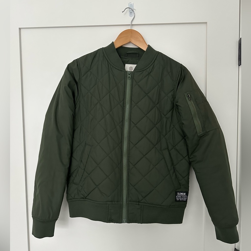 Element Green Quilted Down Bomber Jacket | Size M